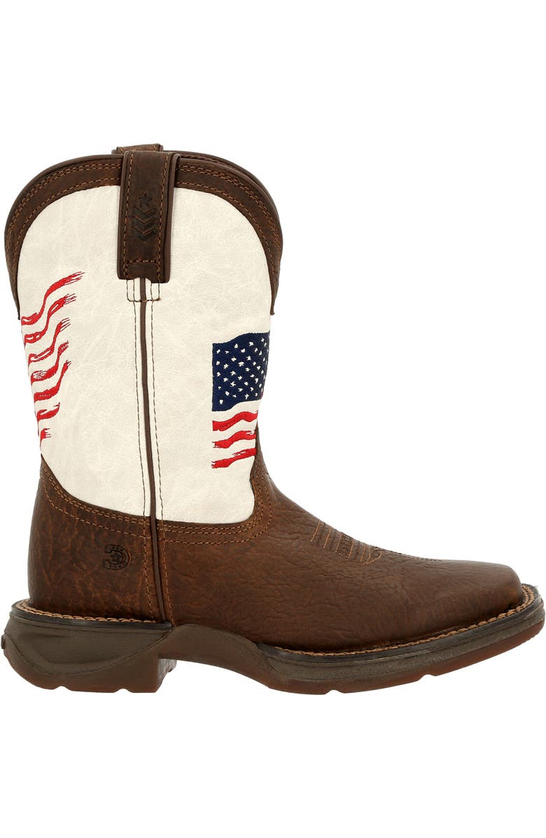 DURANGO Lil' Big Kids Distressed Flag Western Boot, Main, color, Bay Brown And White