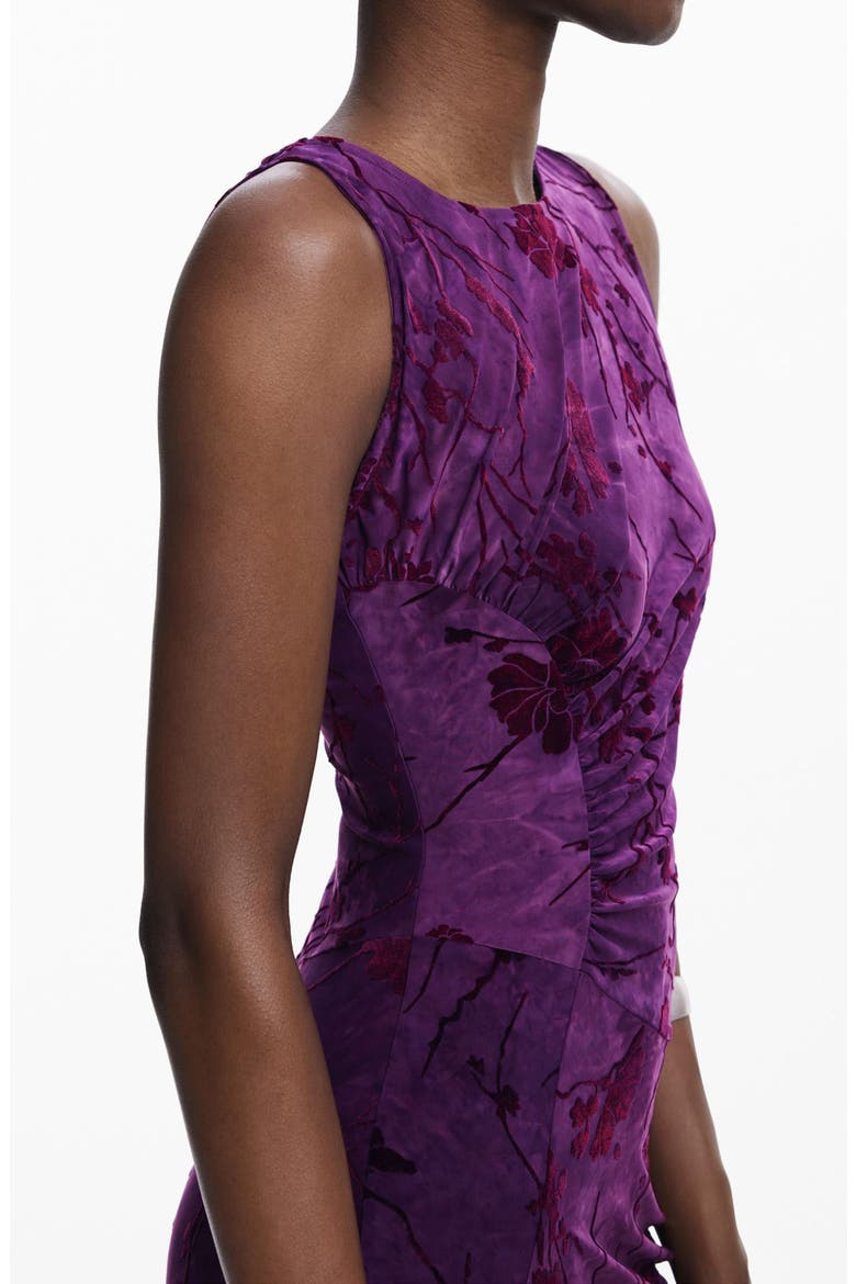 Floral Stretch Velvet Midi Dress, Alternate, color, MEDIUM PURPLE