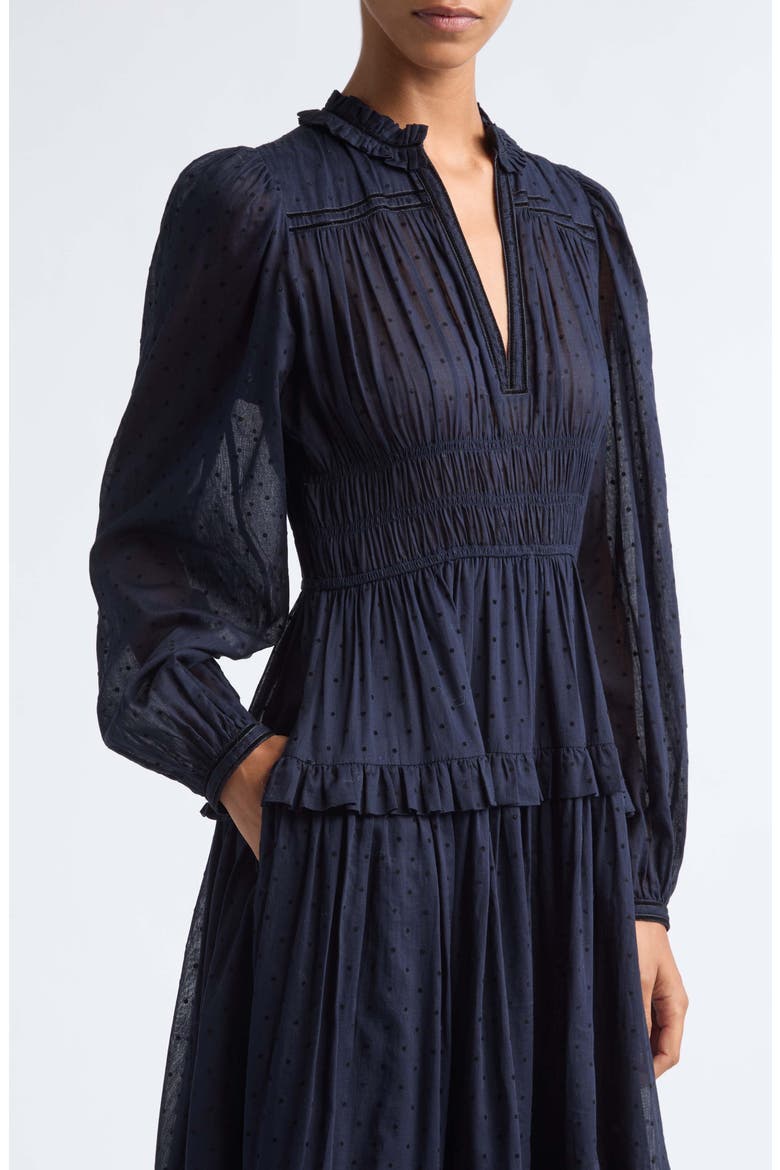 Ardelle Dotted Cotton Midi Dress, Alternate, color, NIGHTFALL