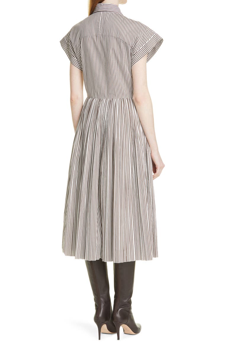 Stripe Pleated Poplin Shirtdress, Alternate, color, CHOCOLATE WHITE