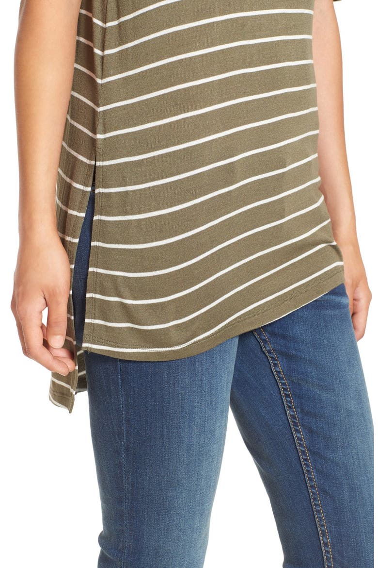 Short Sleeve High/Low Lightweight Tee, Alternate, color, OLIVE BURNT JENNA STRIPE