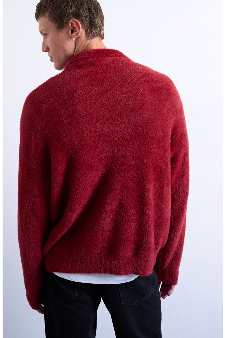 Fluffy Collared Cardigan, Alternate, color, BURGUNDY