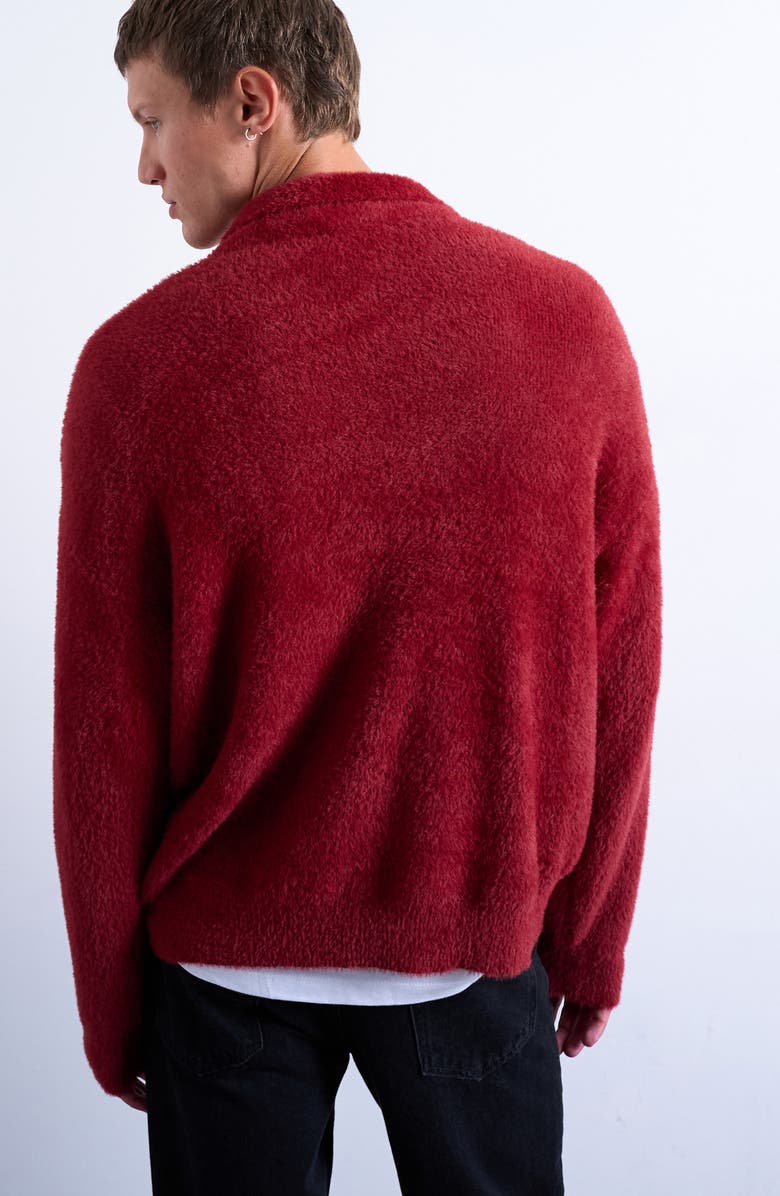 Topman Fluffy Collared Cardigan, Alternate, color, Burgundy