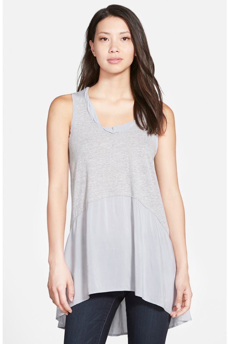 Sleeveless Knit Tank with Woven High/Low Hem, Main, color, HEATHER GREY