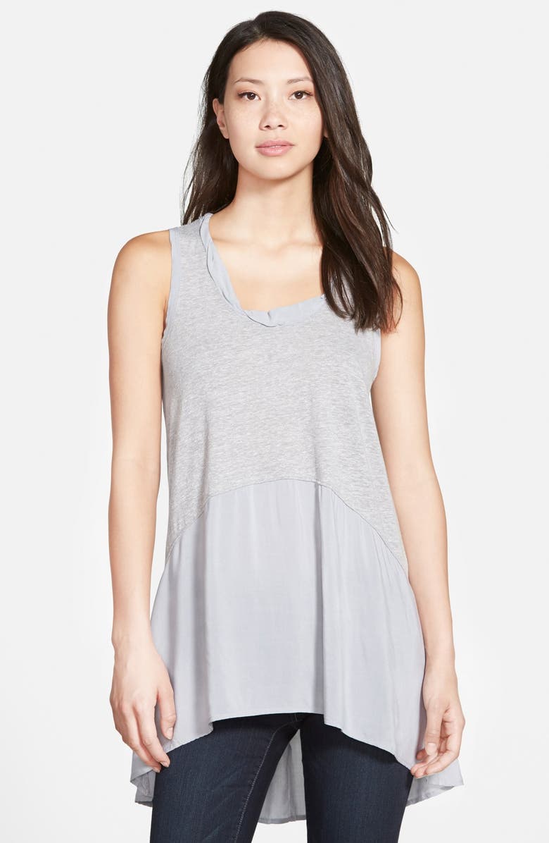 Caslon<sup>®</sup> Sleeveless Knit Tank with Woven High/Low Hem, Main, color, 