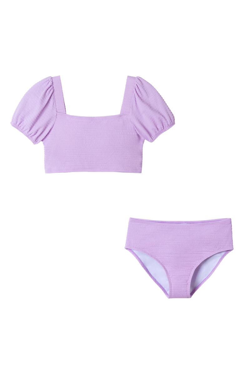 Andy & Evan Kids' Texture Puff Sleeve Two-Piece Swimsuit, Main, color,