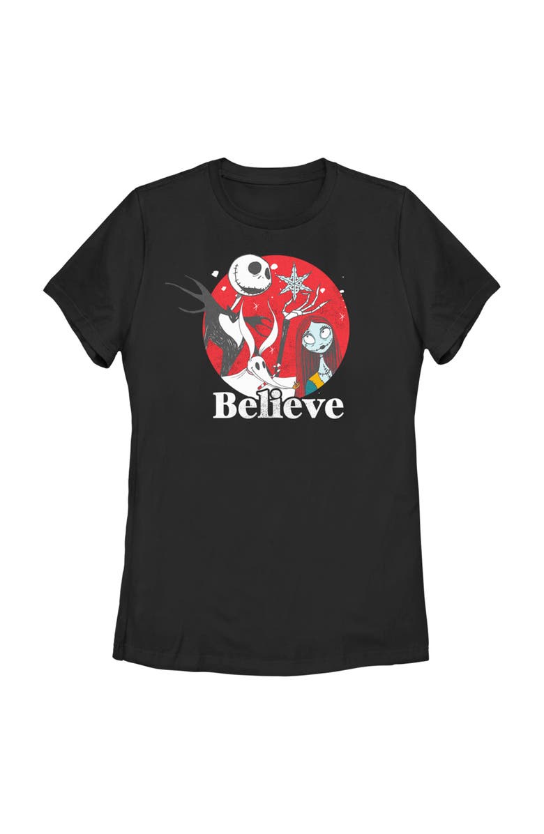 The Nightmare Before Christmas Women's The Nightmare Before Christmas Christmas Believe Jack and Sally Graphic T-Shirt, Main, color, Black