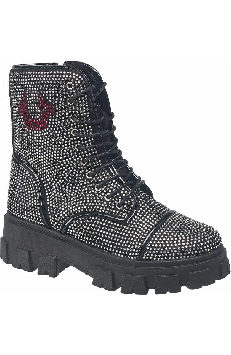 True Religion Gee Rhinestone Combat Boot, Main, color,