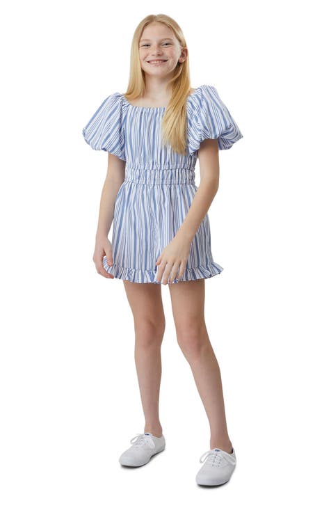 Kids' Stripe Puff Sleeve Romper (Big Kid)