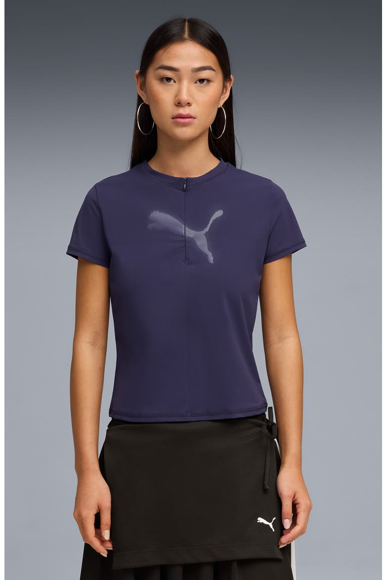 Dare to Slim Graphic Half Zip Top, Alternate, color, DEEP PLUM