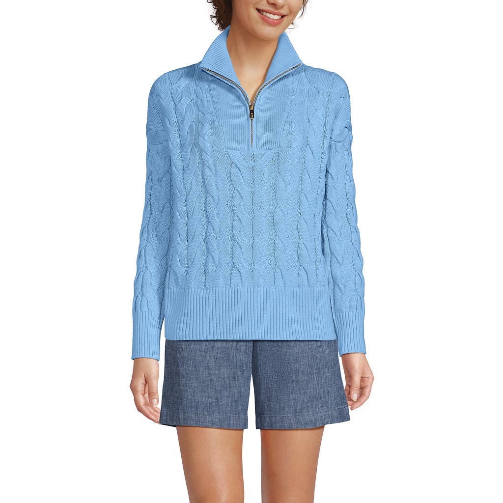 Lands' End Drifter Cotton Quarter Zip Pullover Sweater In Bermuda Blue