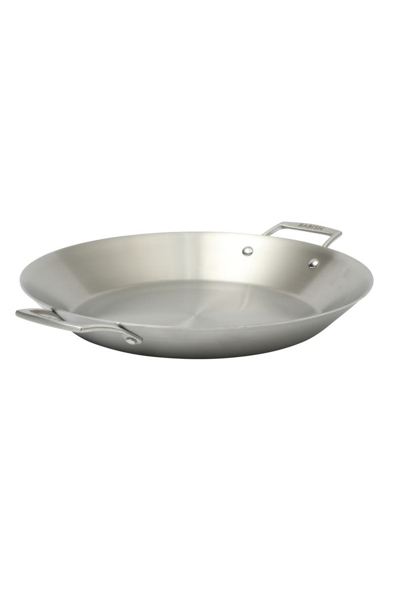13 Inch Tri Ply Stainless Steel Paella Pan, Large Skillet, Griddle, Frying Pan Induction Safe, Alternate, color, Stainless Steel