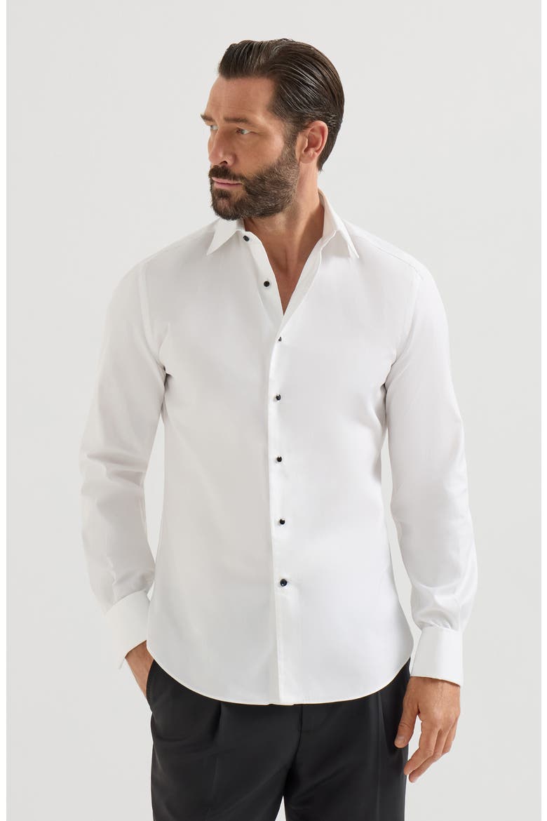 Sea Island cotton twill tuxedo shirt with spread collar, Main, color, Blue