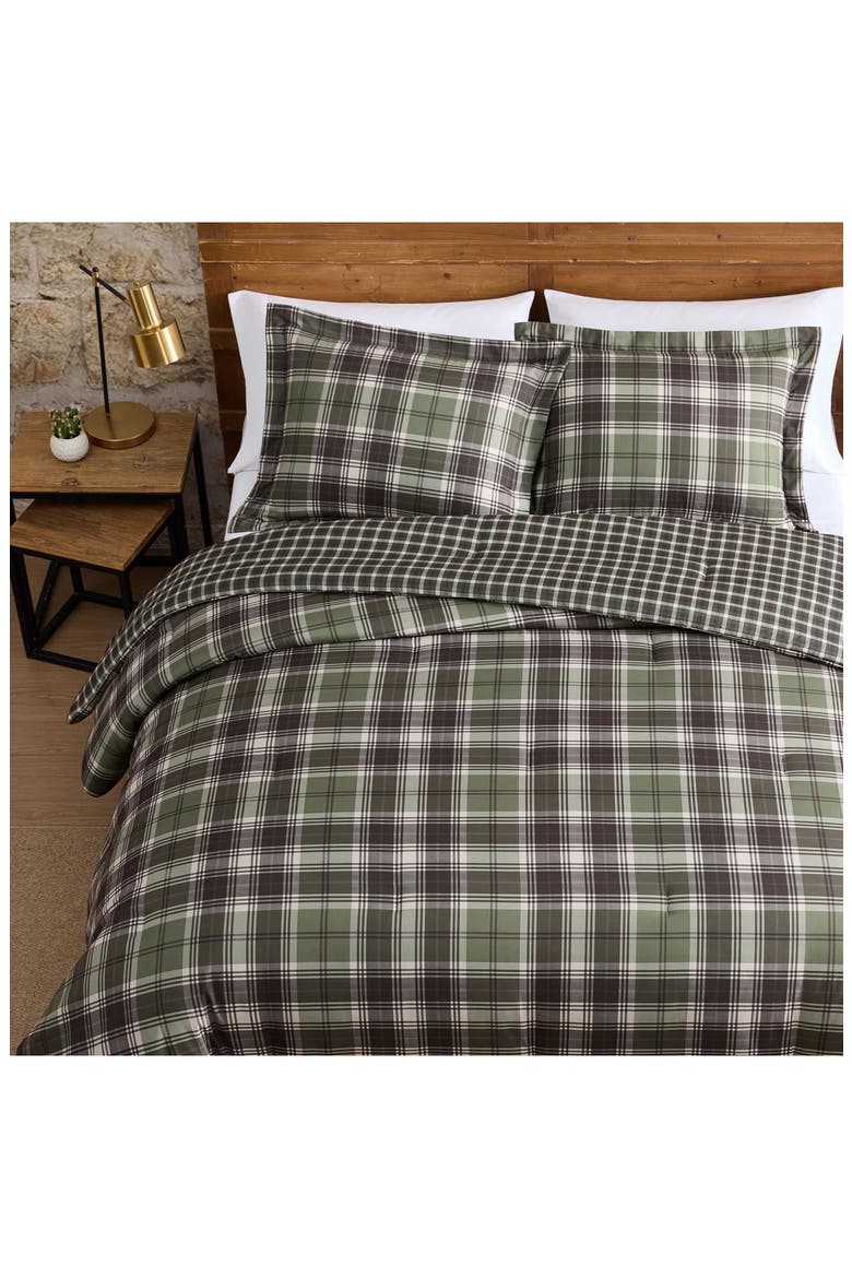 Lakeshore Plaid Reversible Comforter Set, Alternate, color, OLIVE GREEN/ BEIGE/ BROWN
