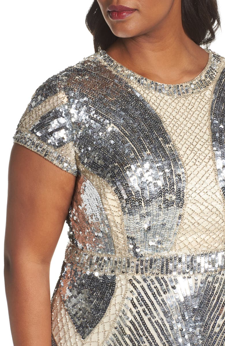 Mac Duggal Sequin Cap Sleeve Mesh Gown, Alternate, color,