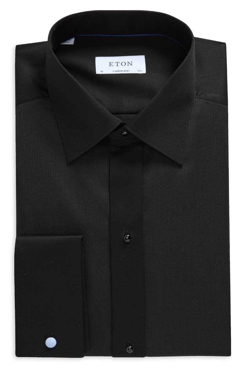Contemporary Fit Striped Bib Tuxedo Shirt, Alternate, color, BLACK