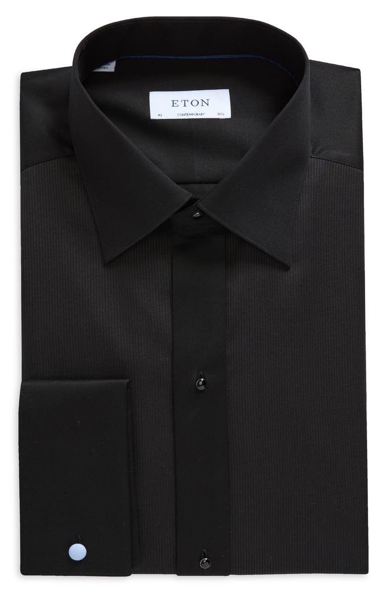 Eton Contemporary Fit Striped Bib Tuxedo Shirt, Alternate, color, Black