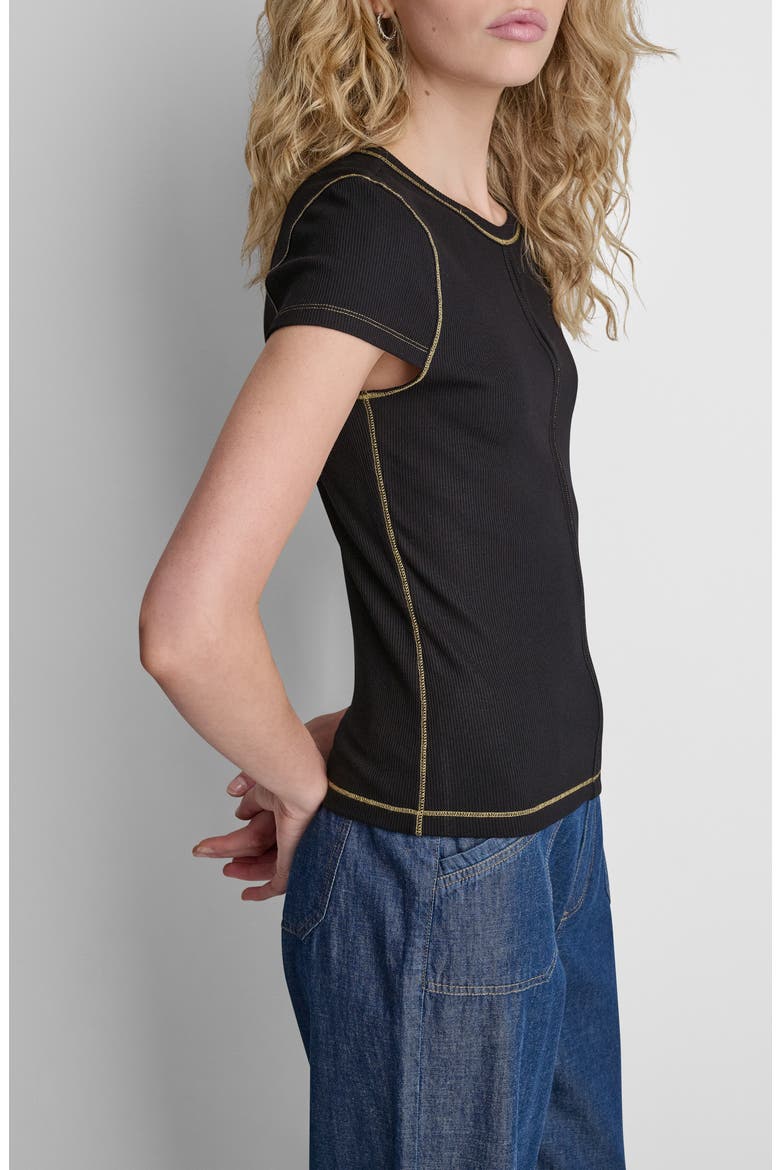 Contrast Stitch Cutout Detail Rib Top, Alternate, color, BLACK