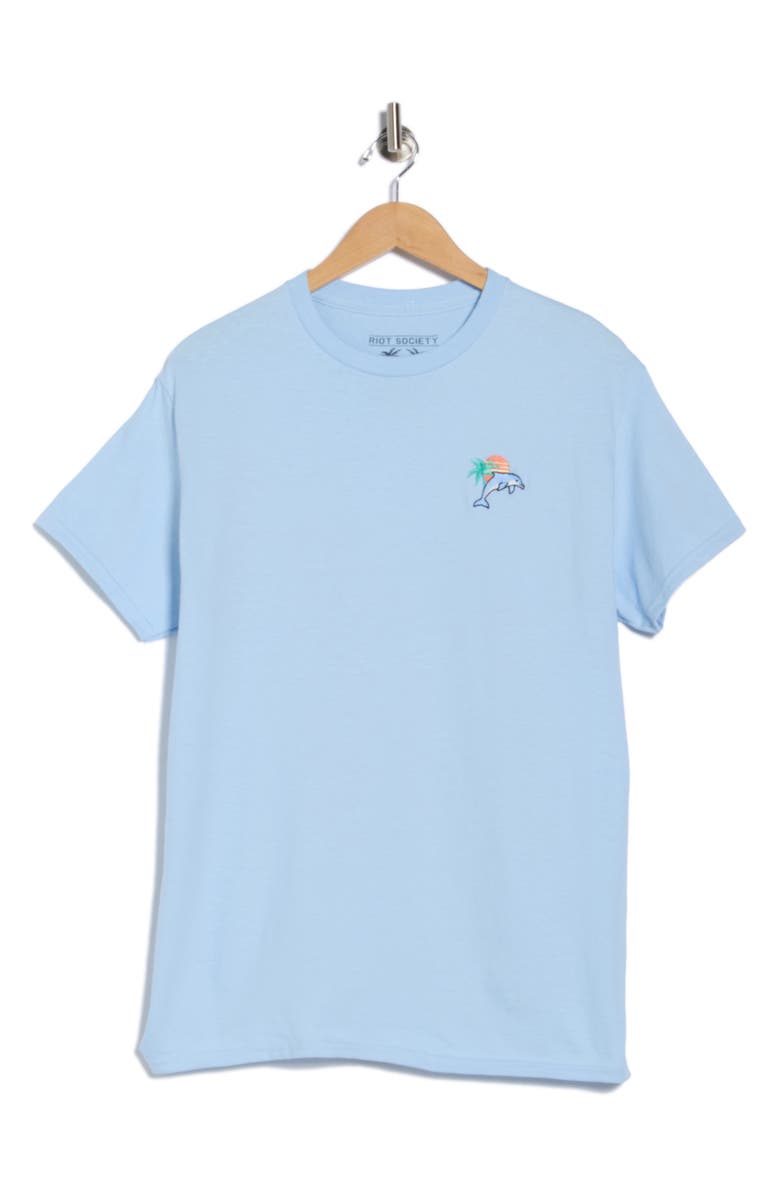 RIOT SOCIETY Dolphin Embroidered Cotton T-Shirt, Alternate, color, Light Blue