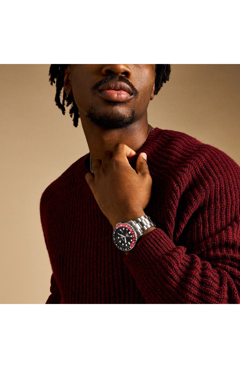 Fossil Red GMT Bracelet Watch, 46mm, Alternate, color, Silver