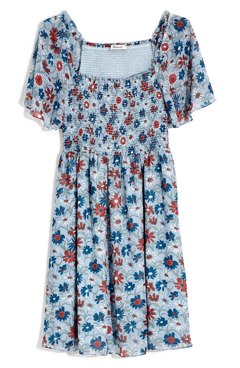 Madewell Wildflower Garden Smocked Flutter Sleeve Dress, Alternate, color, 
