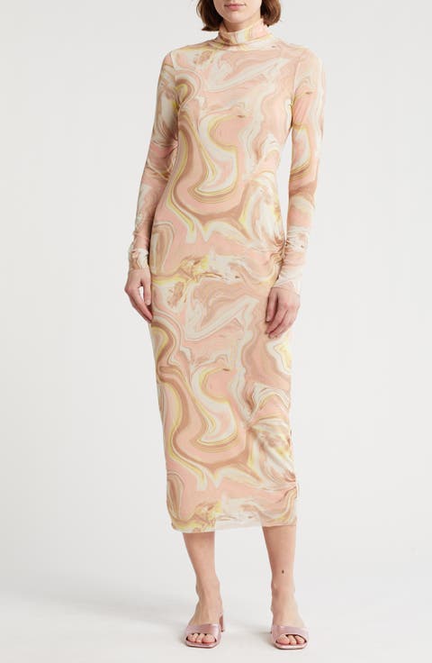 Marni Turtleneck Long Sleeve Mesh Dress