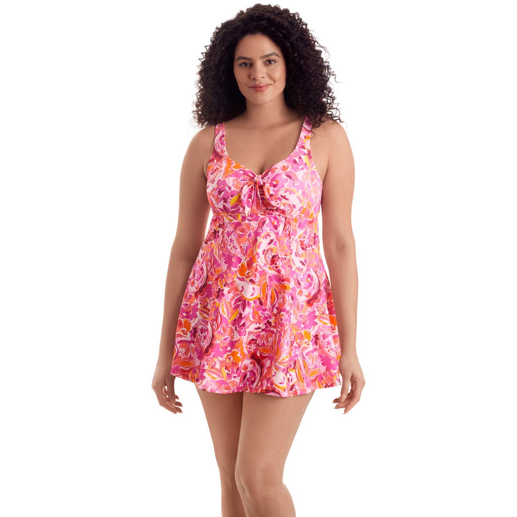Shapesolver Bow Front Swim Dress In Pink