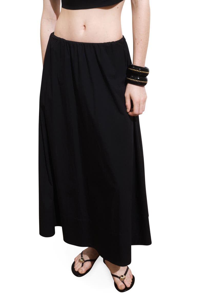 Flared Cotton Midi Skirt, Main, color, BLACK