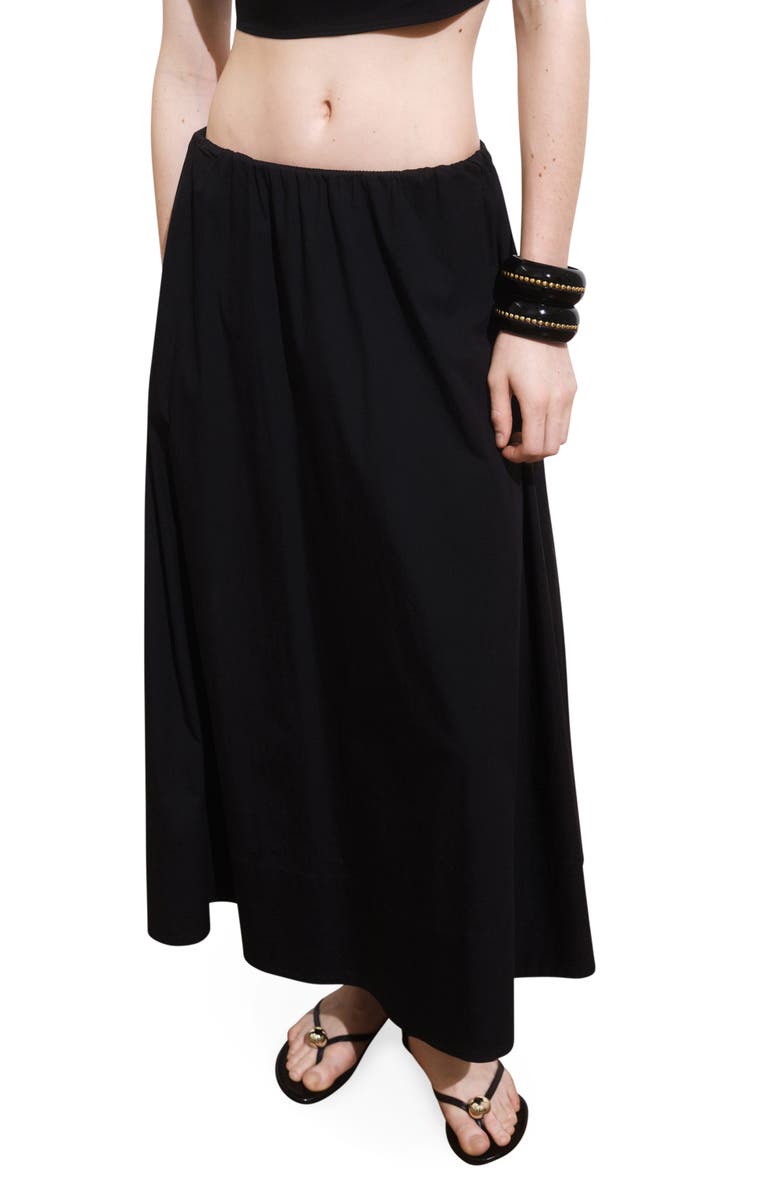 MANGO Flared Cotton Midi Skirt, Main, color, Black