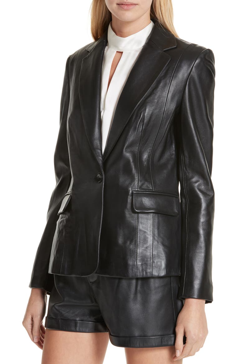 Schoolboy Leather Blazer, Alternate, color, NOIR