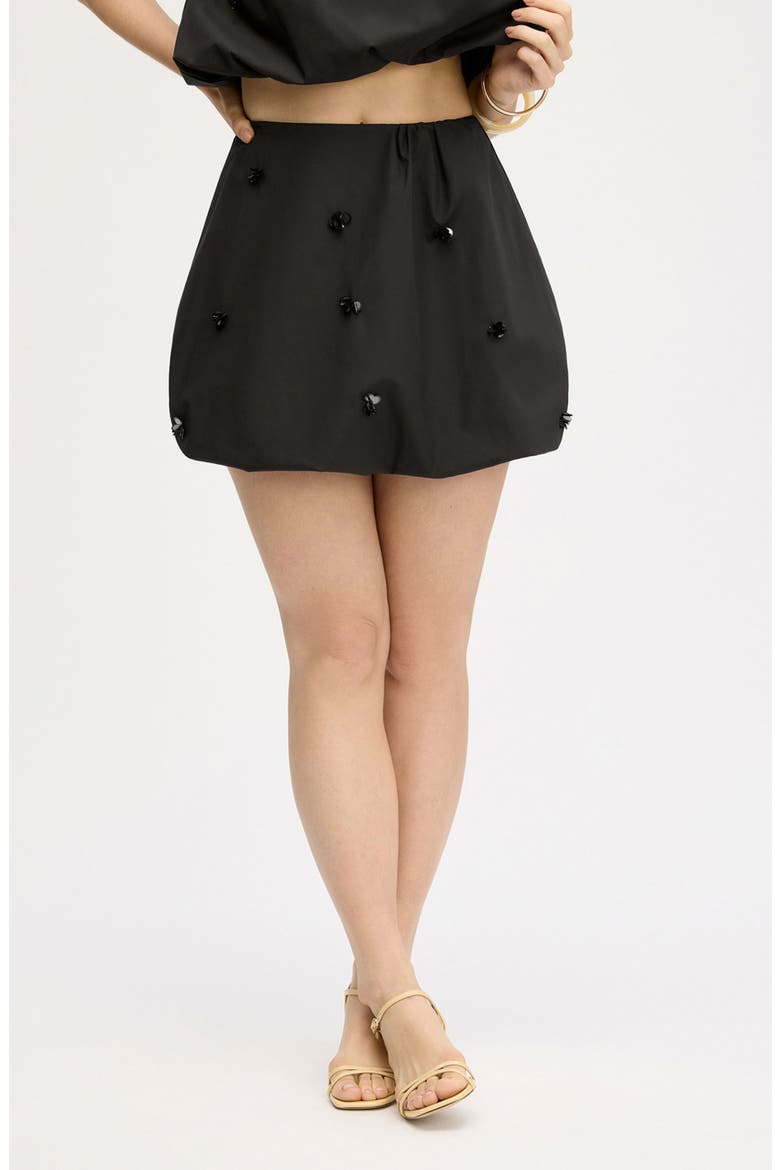 Embellished Bubble Cotton Poplin Miniskirt, Alternate, color, TRUE BLACK