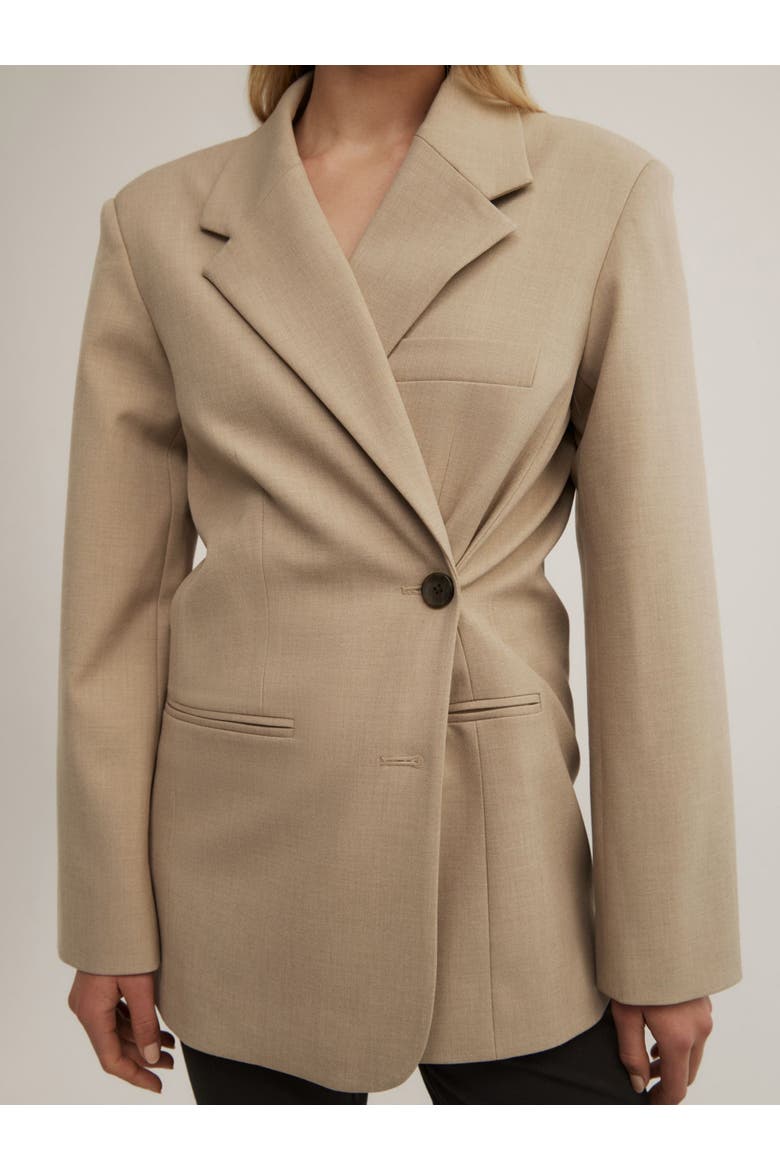 Wrap Front Asymmetric Button Blazer, Alternate, color, Sienna