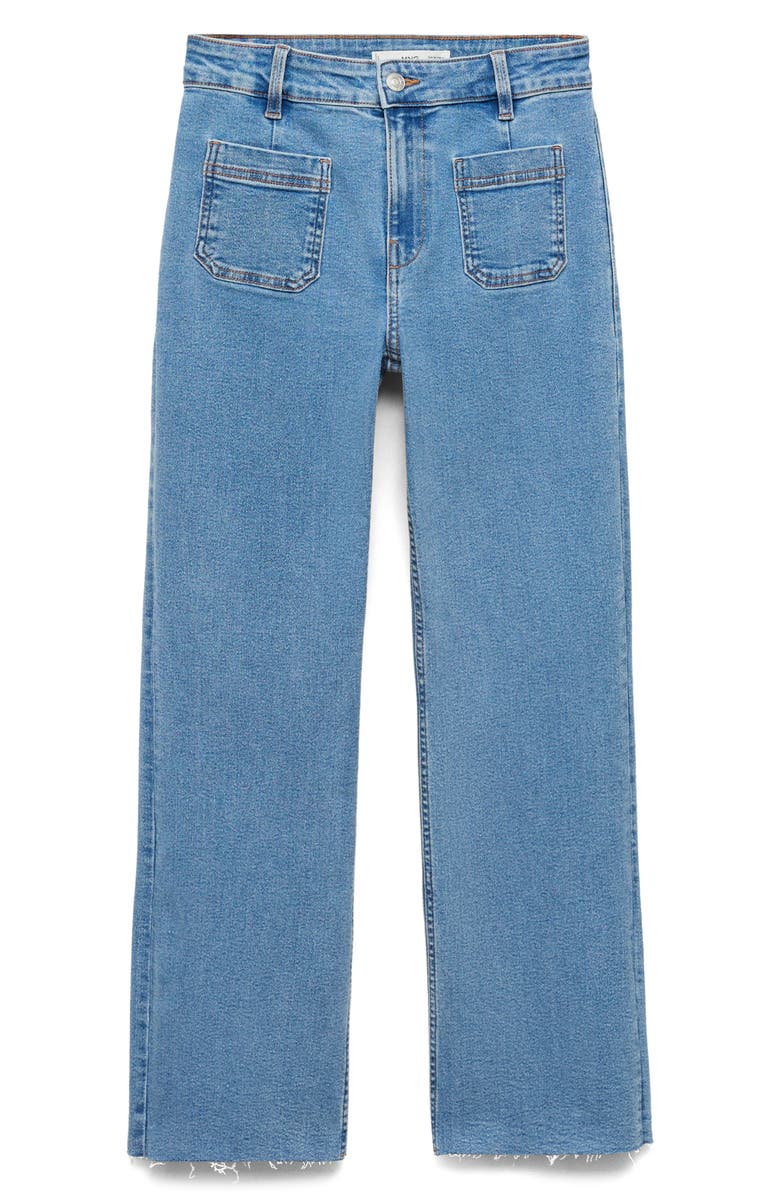 MANGO Alex Raw Hem Patch Pocket Crop Flare Jeans, Alternate, color, Medium Blue
