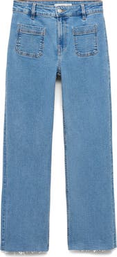MANGO Alex Raw Hem Patch Pocket Crop Flare Jeans