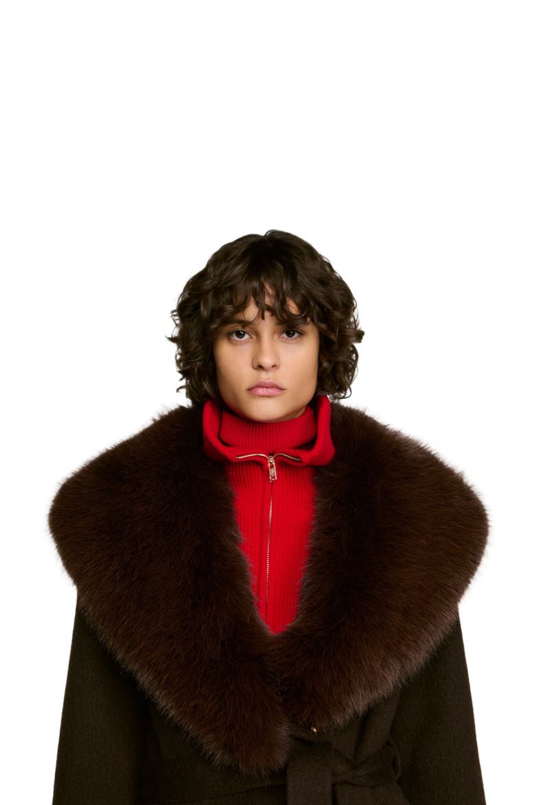Coat With Shearling Collar, Alternate, color, Brown