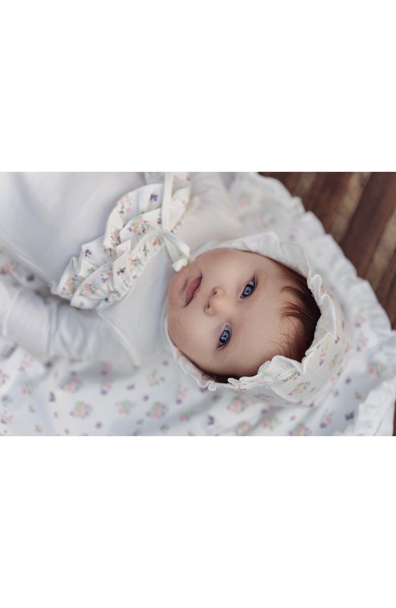 Manière Floral Ruffle Cotton Footie, Alternate, color, White