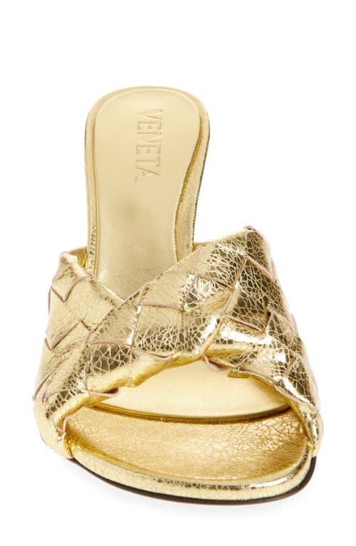 Bottega Veneta Blink Intrecciato Leather Mules In Gold