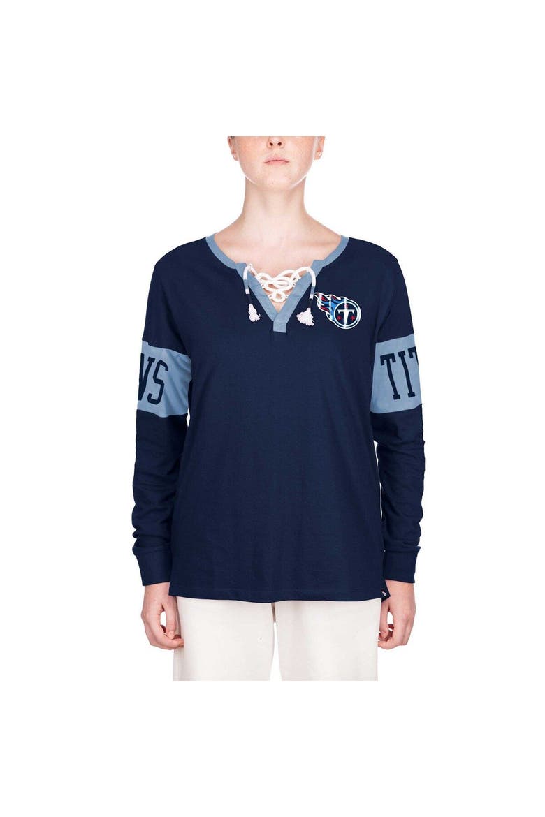 Women's New Era Navy Tennessee Titans Lace-Up Notch Neck Long Sleeve T-Shirt, Alternate, color, Navy