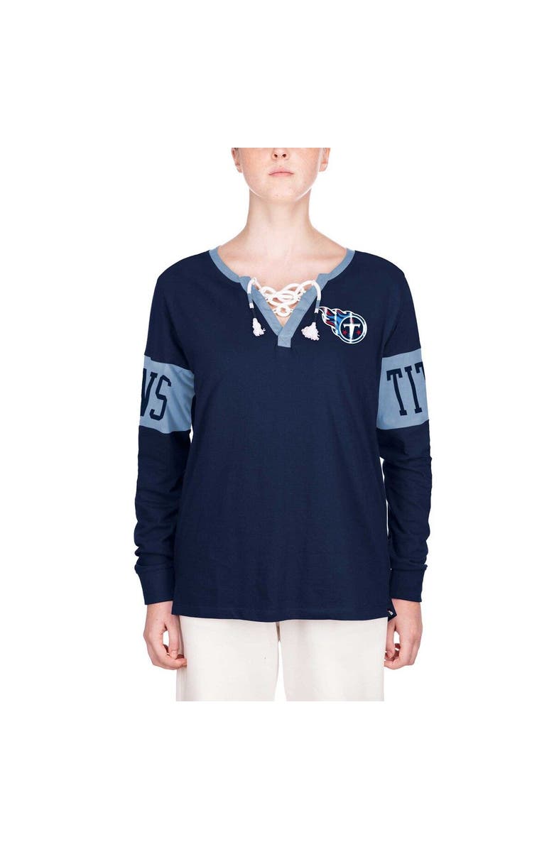 New Era Women's New Era Navy Tennessee Titans Lace-Up Notch Neck Long Sleeve T-Shirt, Alternate, color, Navy