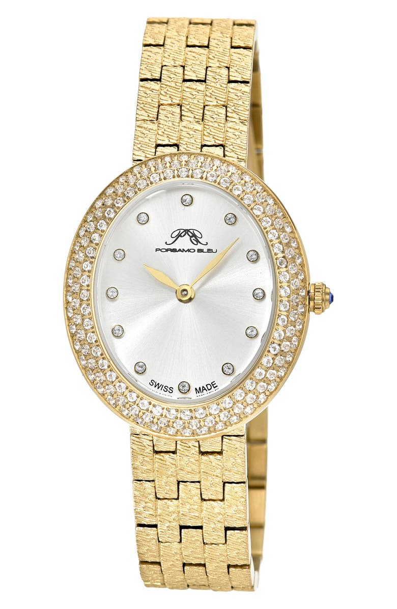 PORSAMO BLEU Women's Porsamo Bleu Angelica Oval Sunray Dial Topaz Stainless Steel Watch, Main, color, Gold/ White