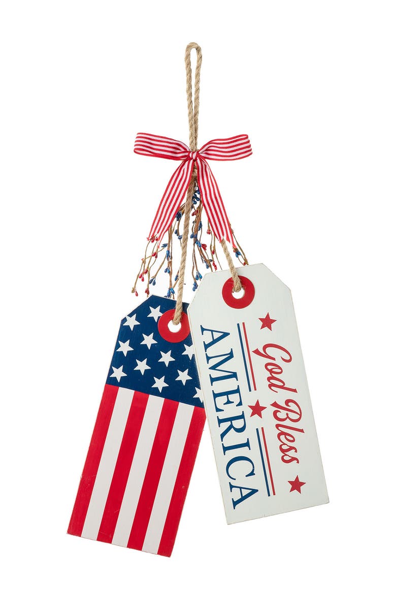 Glitzhome Wooden Patriotic Americana Door Hanger, Main, color, Blue
