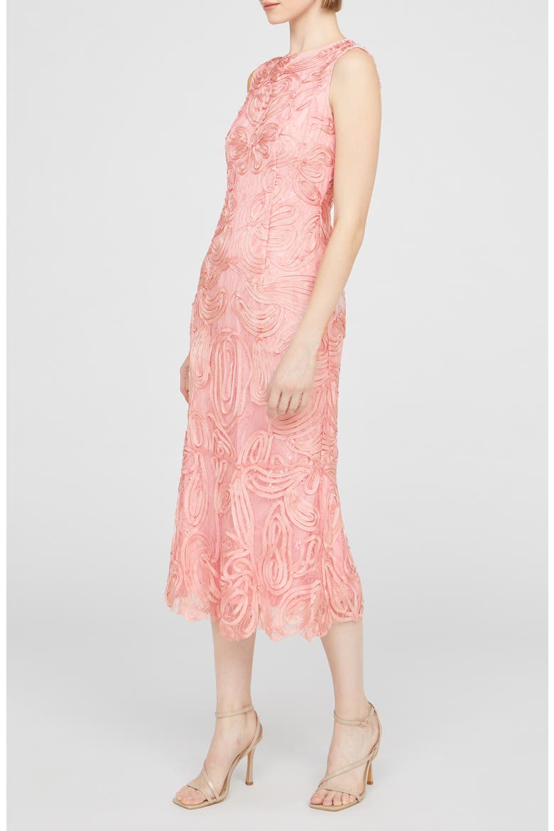 Meli Soutache Cocktail Midi Dress, Alternate, color, PEONY