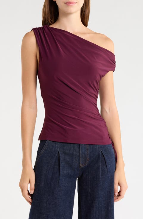 Asymmetric Ruched Matte Jersey Top