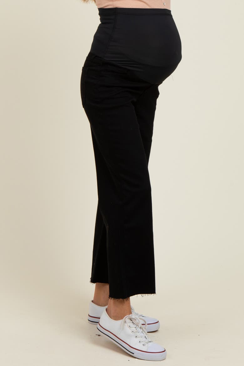 Raw Hem Cropped Wide Leg Maternity Jeans, Alternate, color, Black