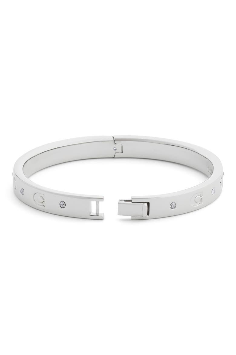 Signature C Hinged Bangle, Alternate, color, RHODIUM