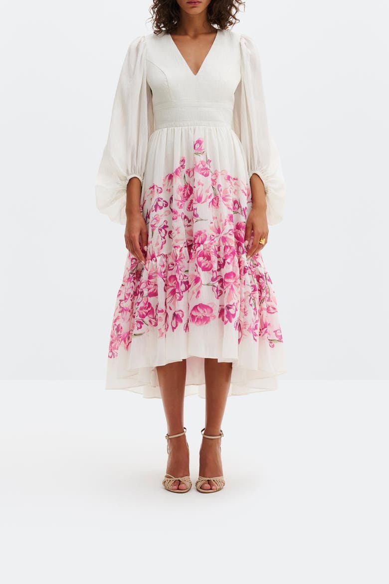 Sasia Deep V-Neck Midi Dress, Alternate, color, Tulip Pink