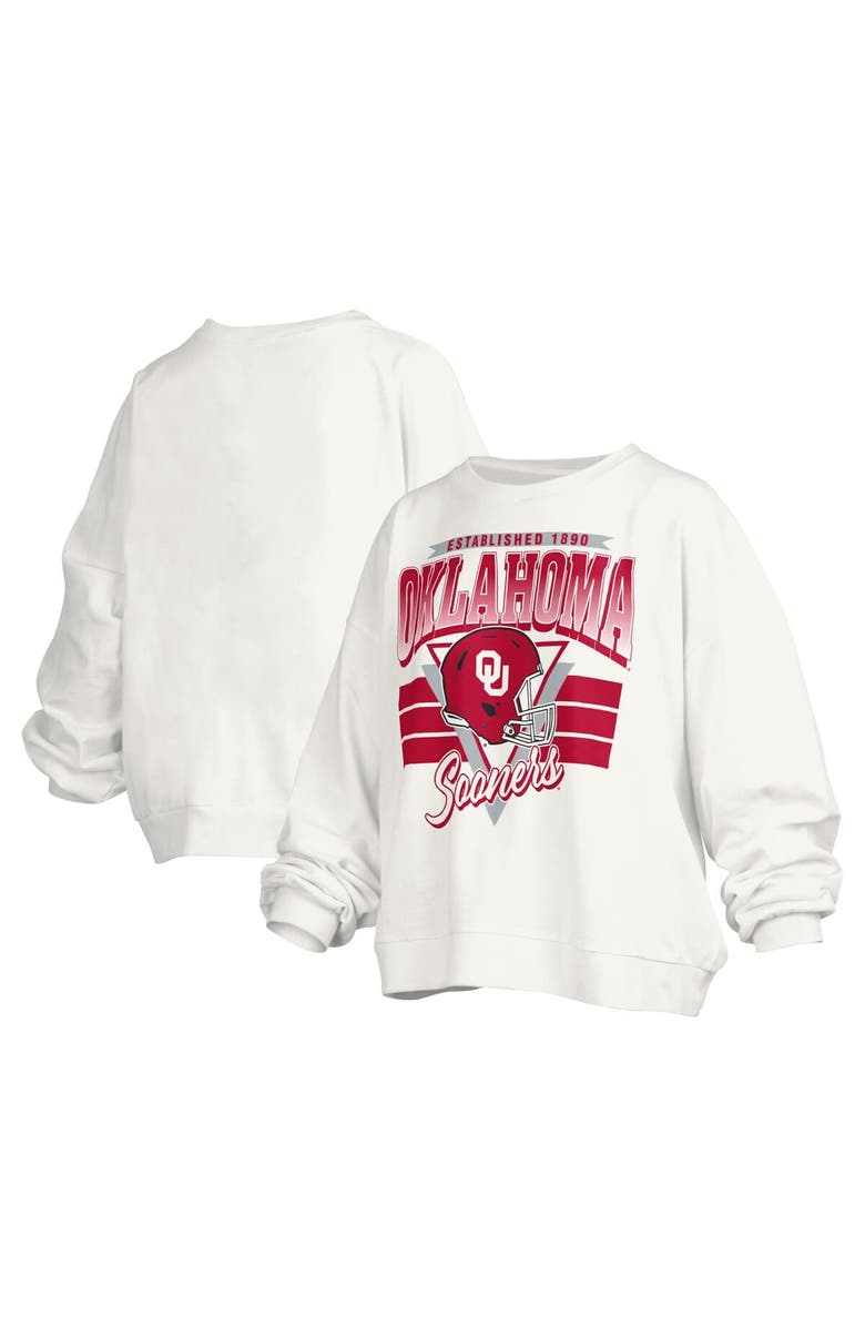 PRESSBOX Women's Pressbox White Oklahoma Sooners Janice Retro Logo Oversized Pullover Sweatshirt, Main, color, White
