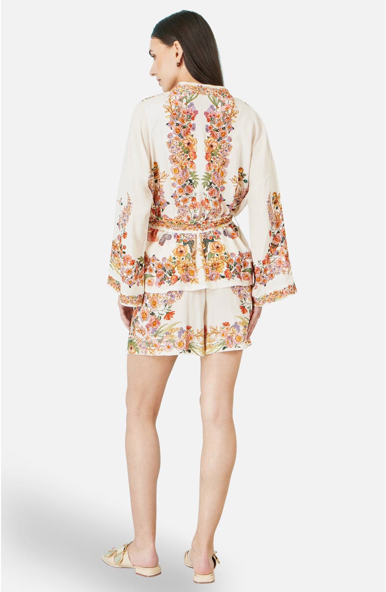 Yumi Viscose Floral Border Belted Cover-Up, Alternate, color, Ivory