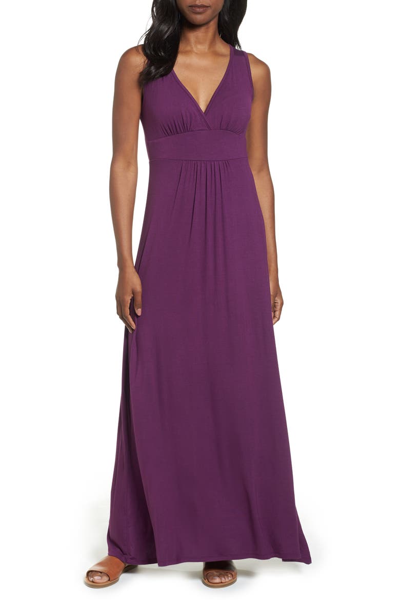 V-Neck Jersey Maxi Dress, Main, color, PURPLE DARK