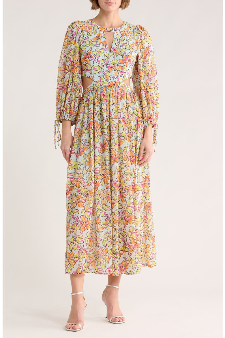Risofa Long Sleeve Maxi Dress, Main, color, IMPRIME HIBISCUS ORANGE/ BLEU